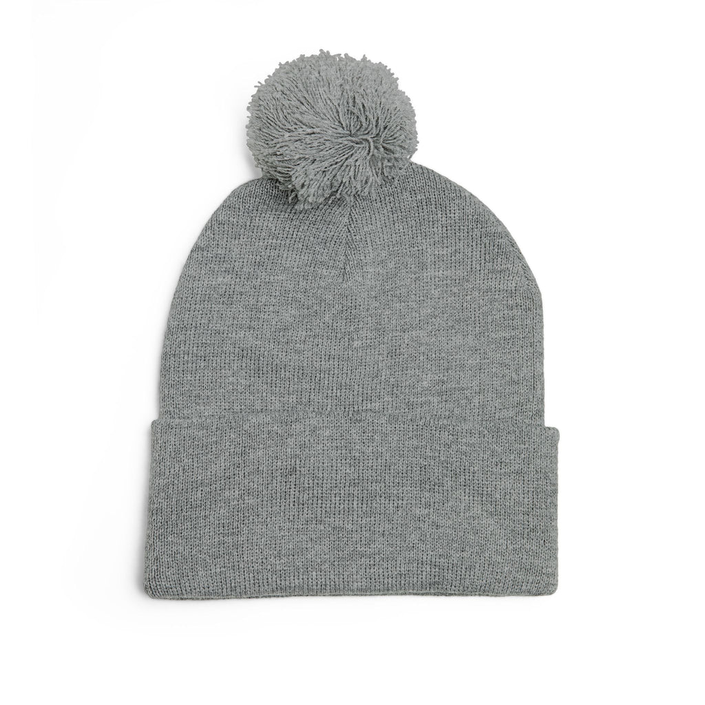 Embroidered Shield Crest Pom-Pom Beanie