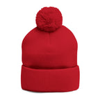 Embroidered Shield Crest Pom-Pom Beanie