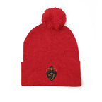 Embroidered Shield Crest Pom-Pom Beanie