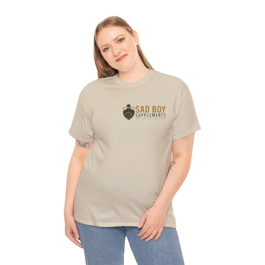 Sad Boy Supplements Tee — Vintage Crest Logo T-Shirt