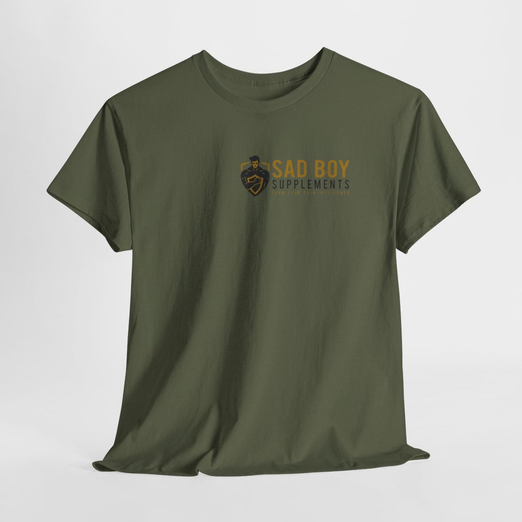 Sad Boy Supplements Tee — Vintage Crest Logo T-Shirt