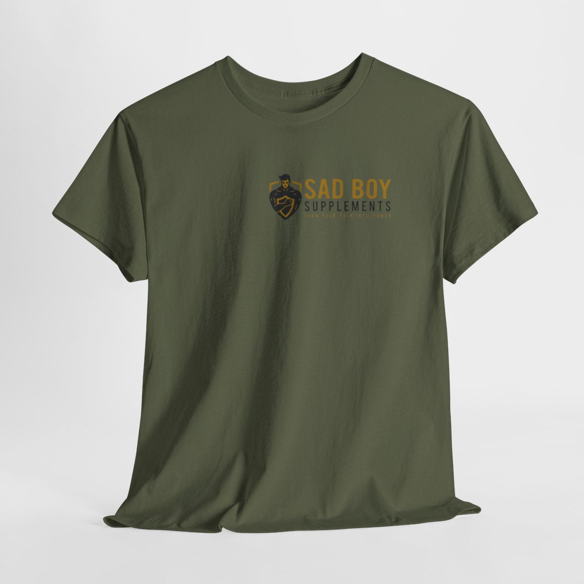 Sad Boy Supplements Tee — Vintage Crest Logo T-Shirt